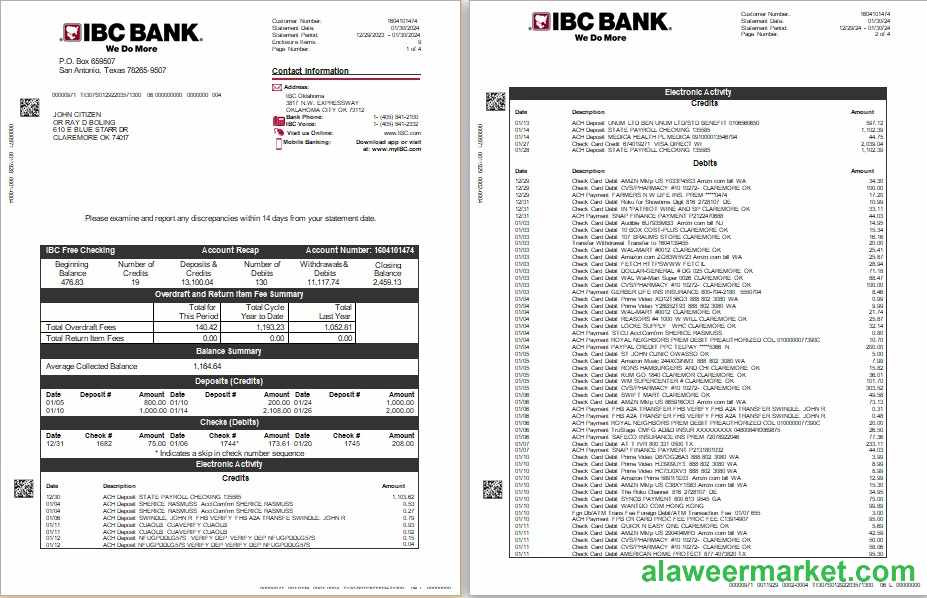 USA IBC bank statement Word and PDF template, 4 pages